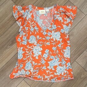 Maeve by Anthropologie ruffle sleeve v-neck cotton top